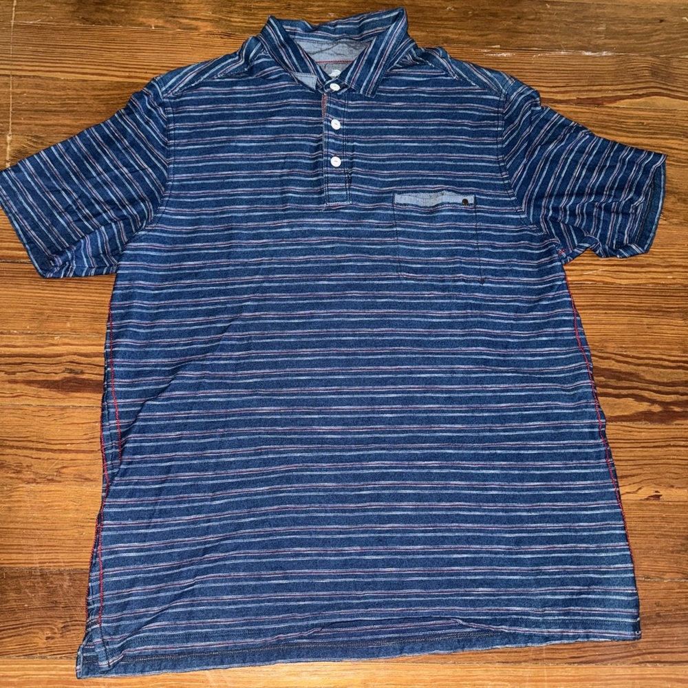 Tommy Bahama Navy and White Striped Polo Shirt